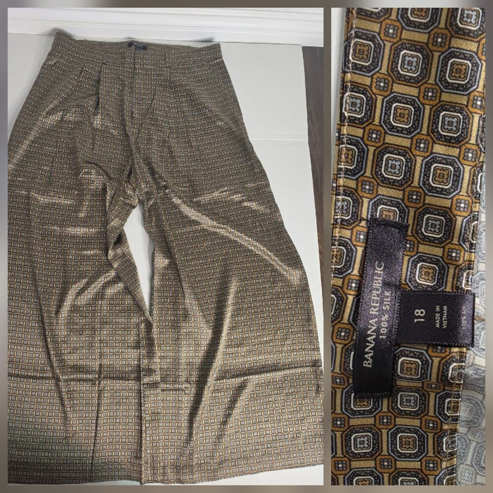 Banana Republic 100% Silk Wide Leg Palazzo Pant 18 Geometric Office Siren New